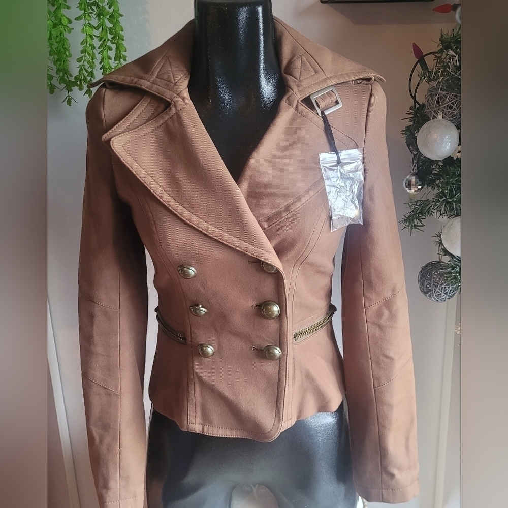 Sandra Augelazzi Tan Double Breasted Wide Collar Light Jacket Blazer Size XS - Picture 2 of 9